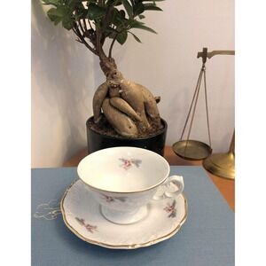 Ensemble de tasses à thé et soucoupes à relief Wawel à décor de fleur.